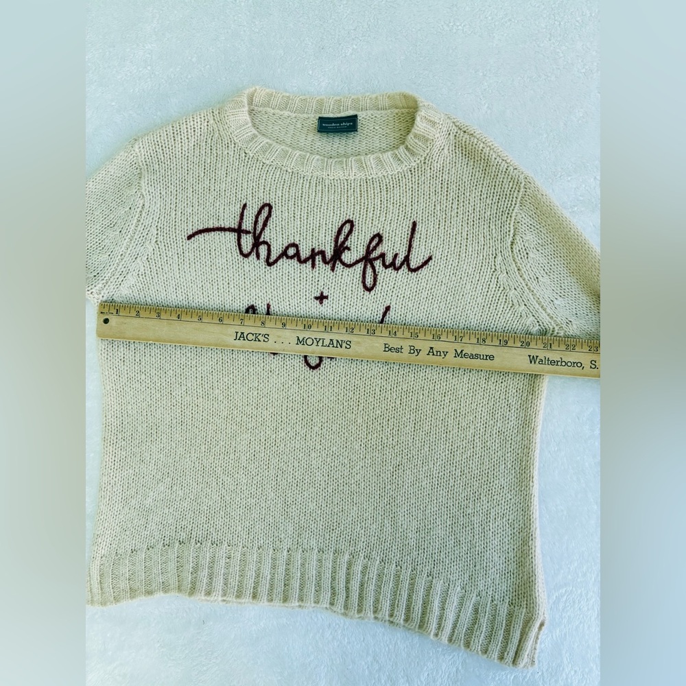 Wooden Ships Thankful + Blessed Cream light Sweater X/S fits Oversized Like M - Picture 5 of 8